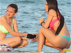 hidden cam Beach hot Blue bikini g-string first-timer teenage movie