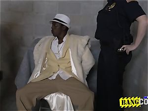 skinny pimp is forced into licking mummy cop s sweat-soaked vags